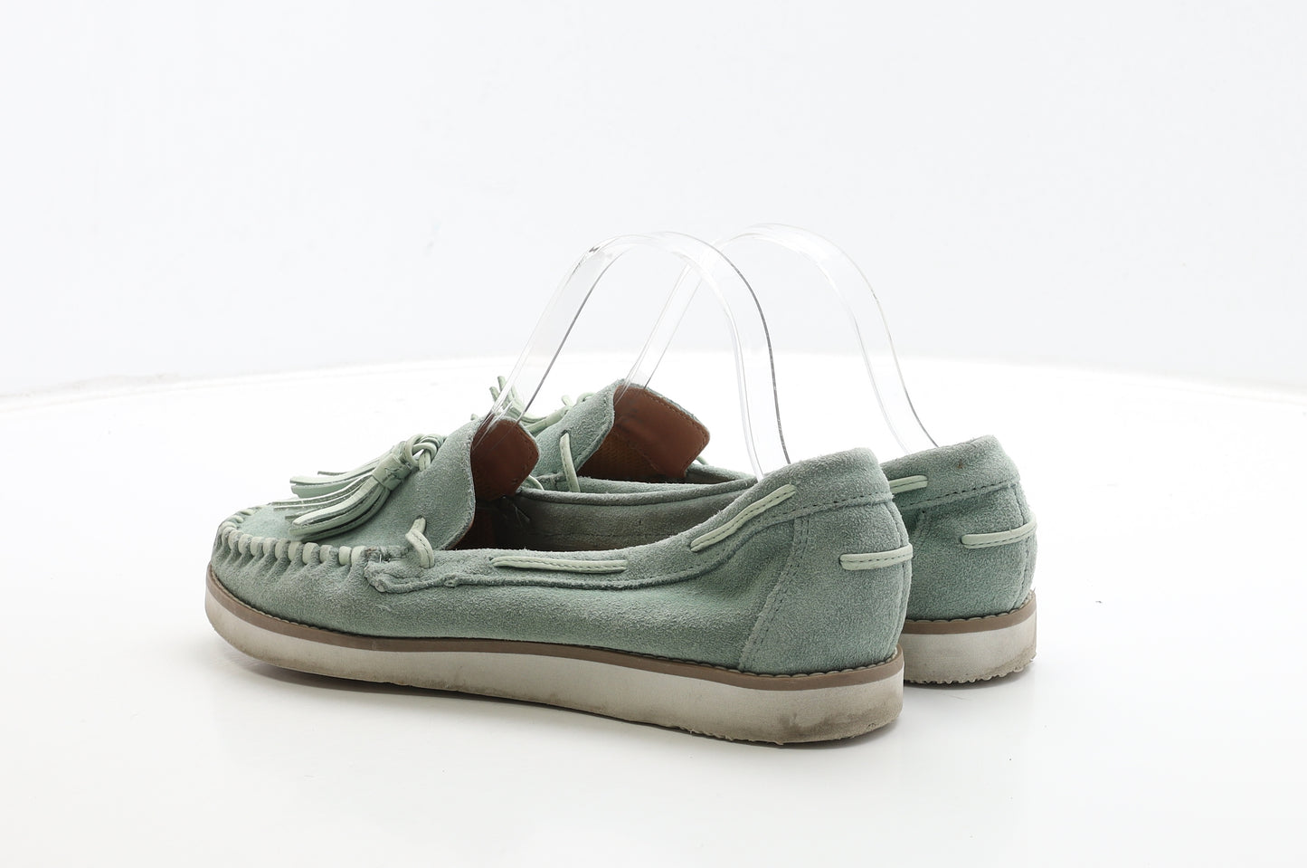 NEXT Womens Green Leather Moccasin Flat UK 6 39 - Stitching Detail