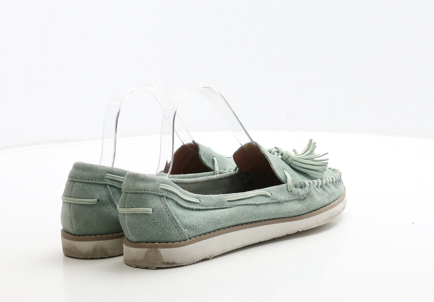 NEXT Womens Green Leather Moccasin Flat UK 6 39 - Stitching Detail