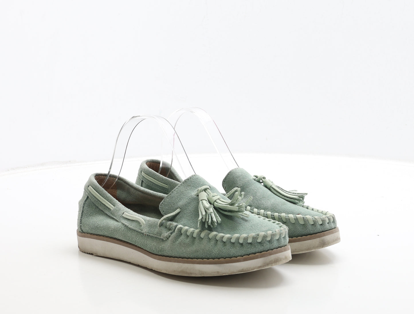 NEXT Womens Green Leather Moccasin Flat UK 6 39 - Stitching Detail