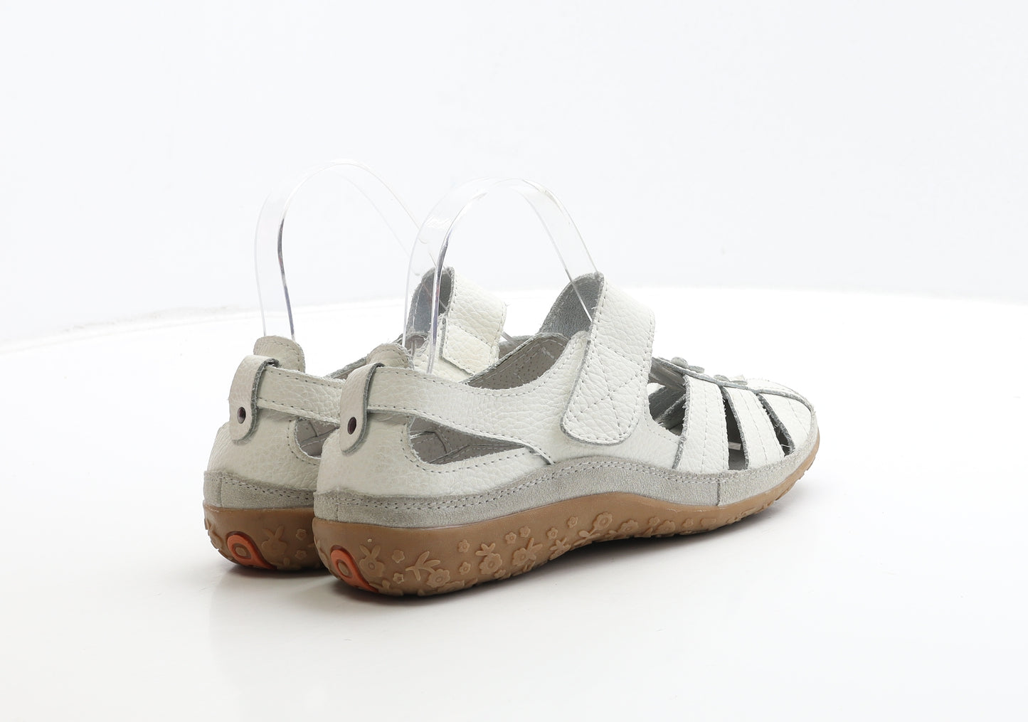 Softlites Womens White Leather Flat UK 5 38 - Flower Detail