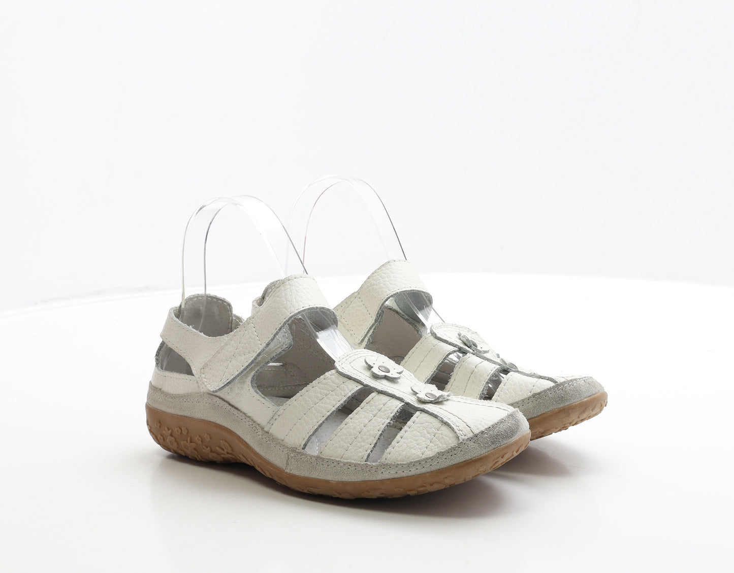 Softlites Womens White Leather Flat UK 5 38 - Flower Detail