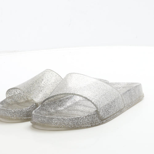 Juju Womens Clear Rubber Slider Sandal UK 3 36 - Silver Glitter