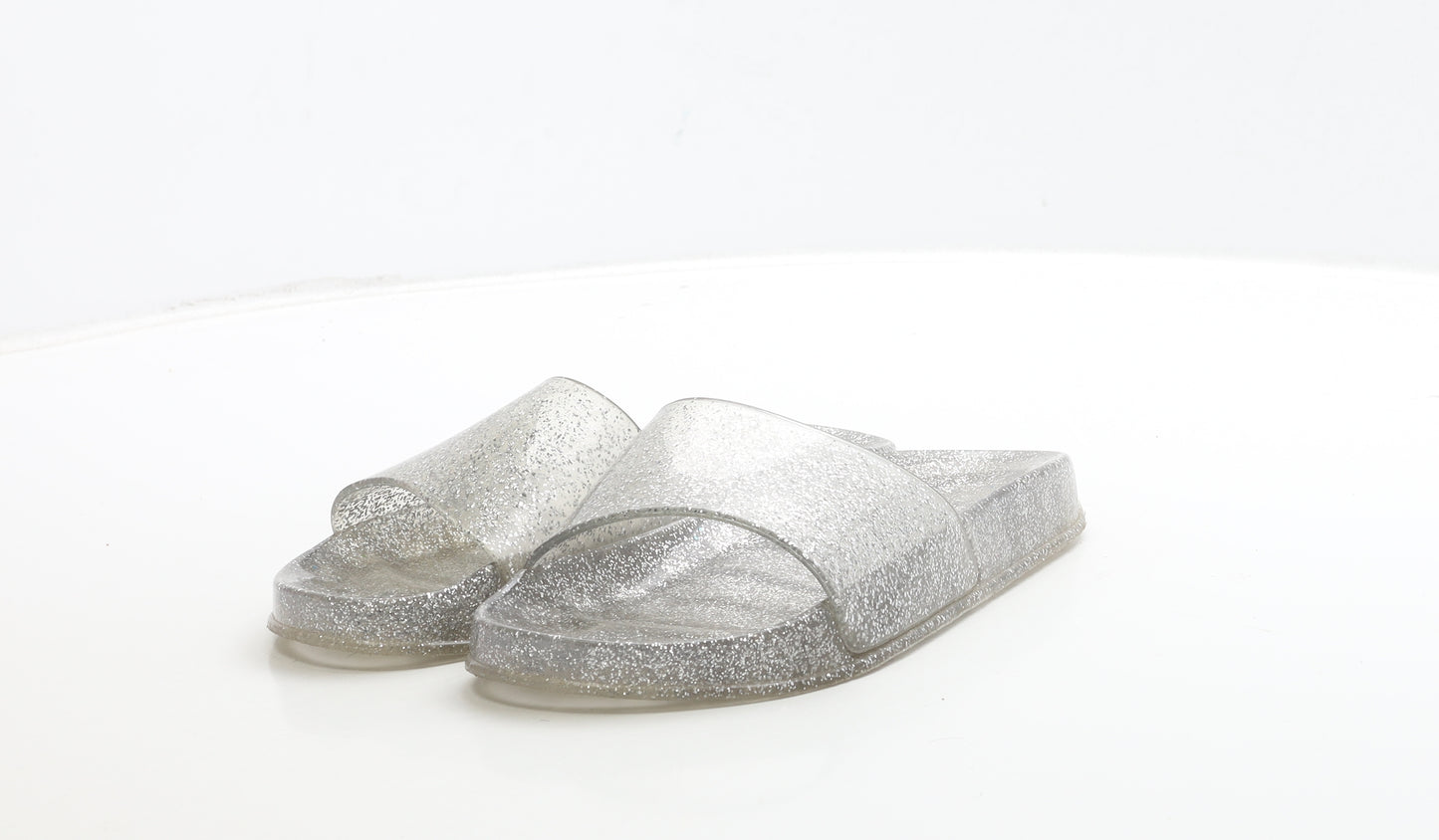 Juju Womens Clear Rubber Slider Sandal UK 3 36 - Silver Glitter