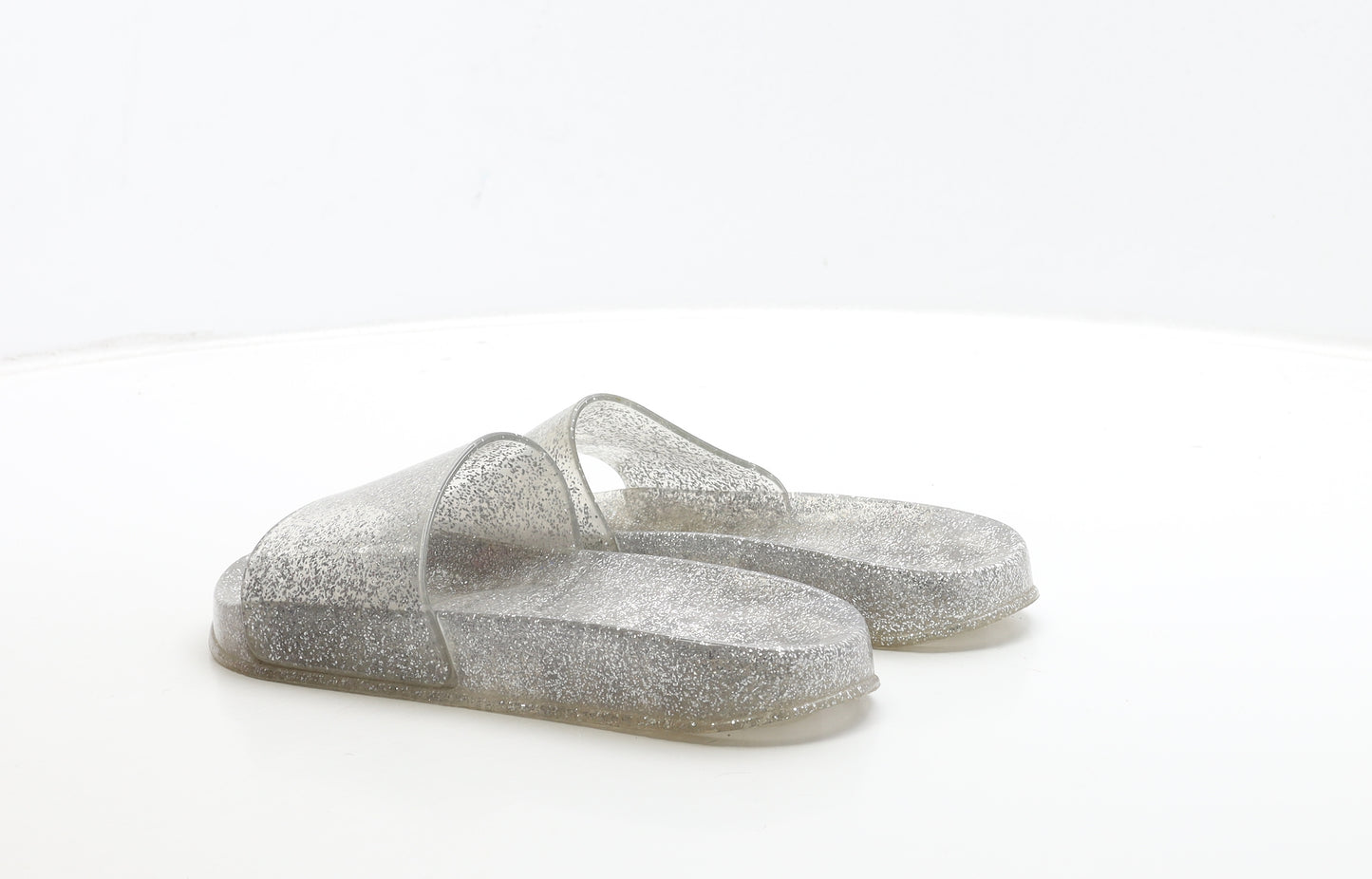 Juju Womens Clear Rubber Slider Sandal UK 3 36 - Silver Glitter