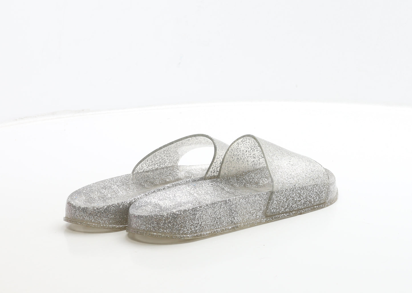 Juju Womens Clear Rubber Slider Sandal UK 3 36 - Silver Glitter