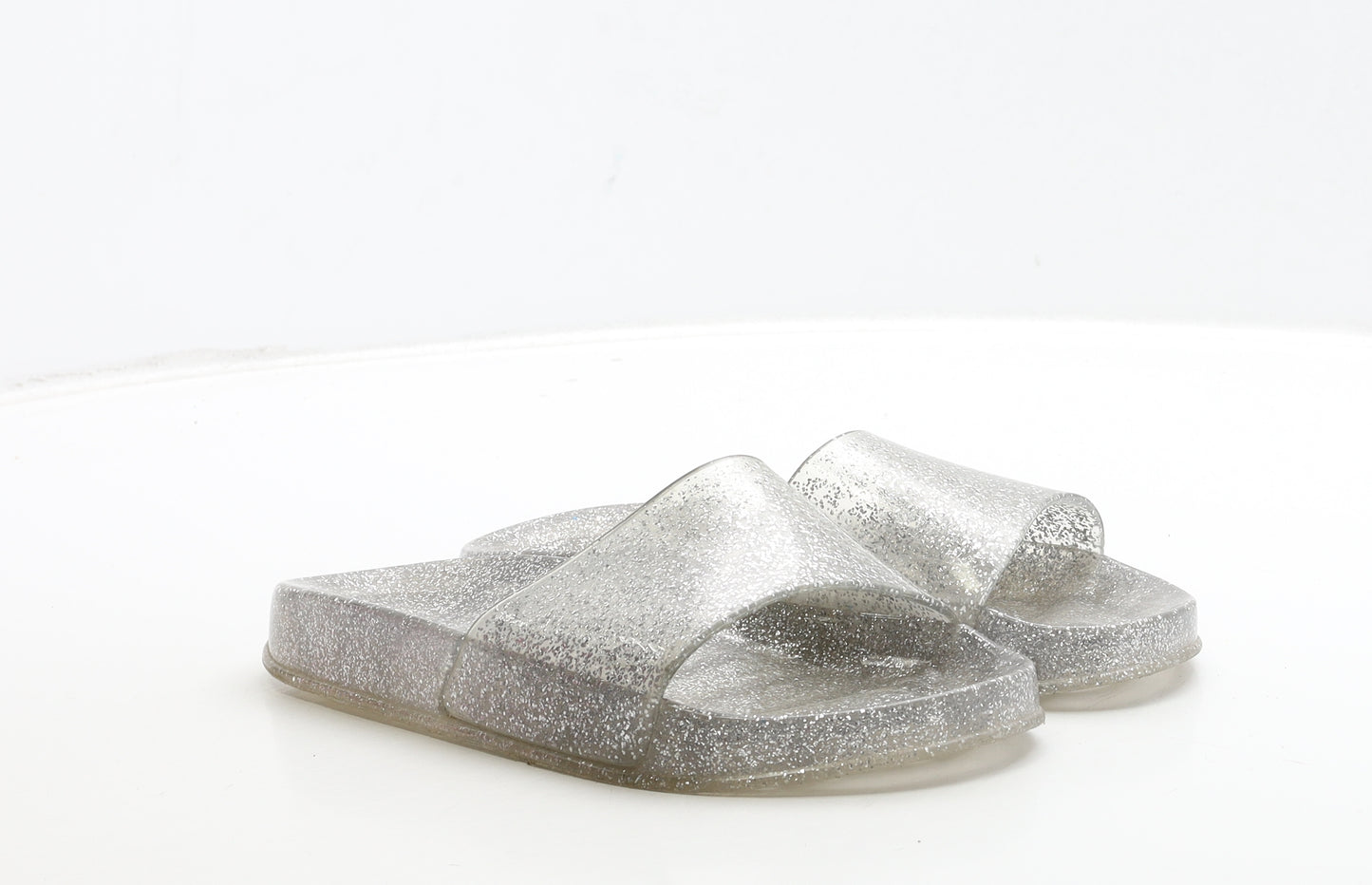 Juju Womens Clear Rubber Slider Sandal UK 3 36 - Silver Glitter