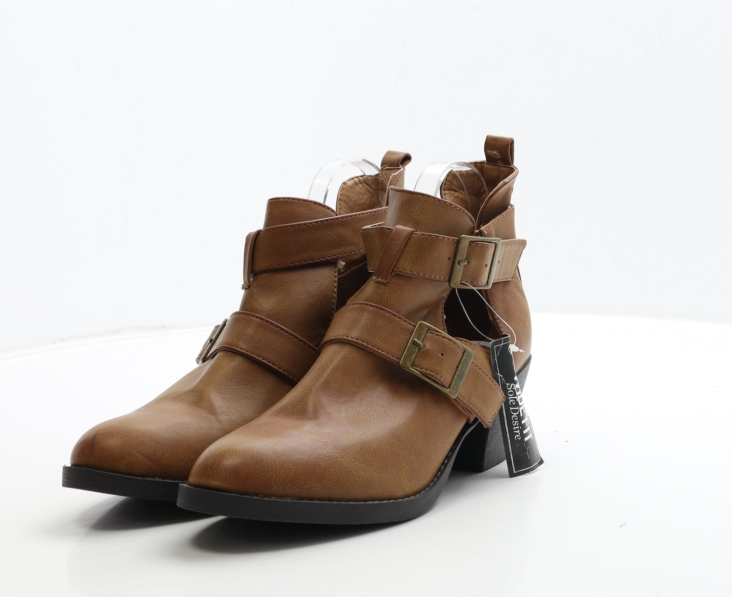 Primark Womens Brown Leather Bootie Boot UK 7 40 - Wide Fit