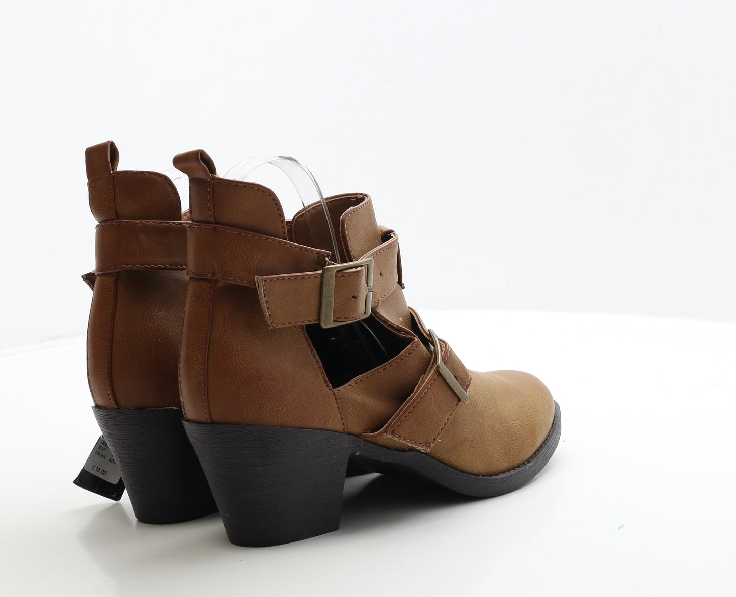 Primark Womens Brown Leather Bootie Boot UK 7 40 - Wide Fit