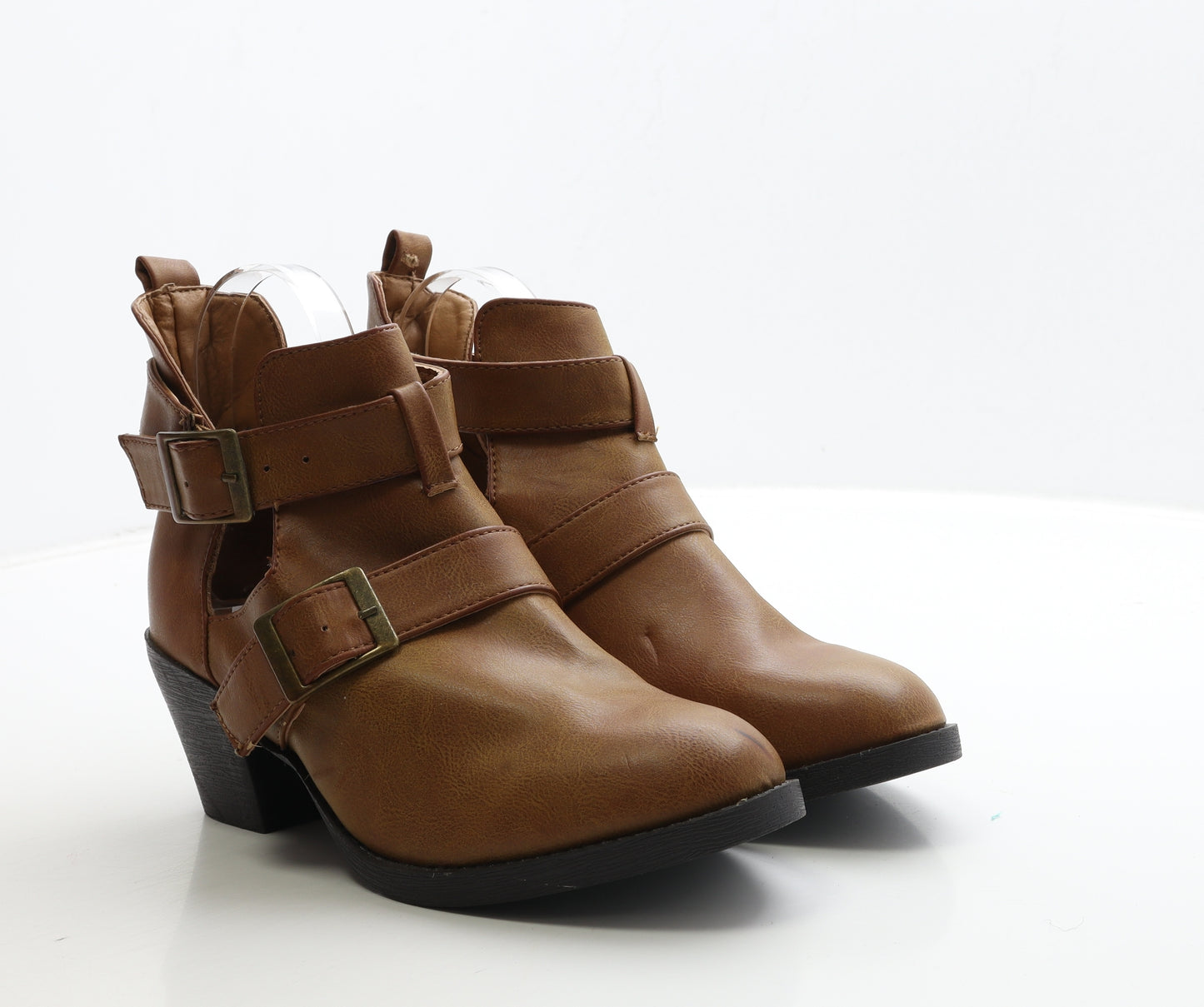 Primark Womens Brown Leather Bootie Boot UK 7 40 - Wide Fit