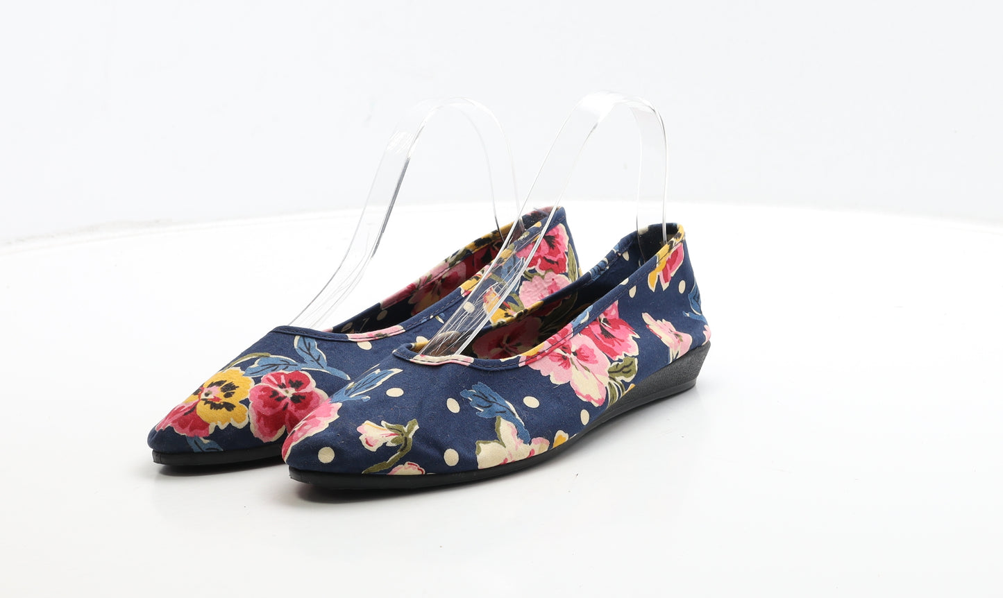 Preworn Womens Blue Floral Fabric Flat UK 6.5 39.5