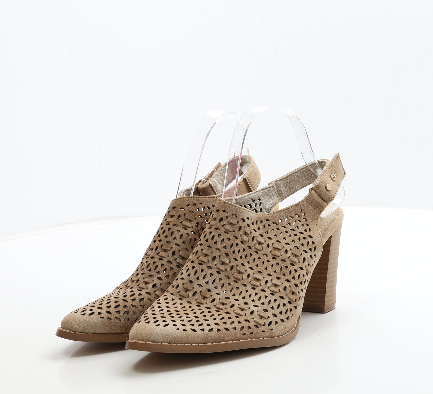Escape Womens Beige Leather Slingback Heel UK 7 40 - Cut Out Detail