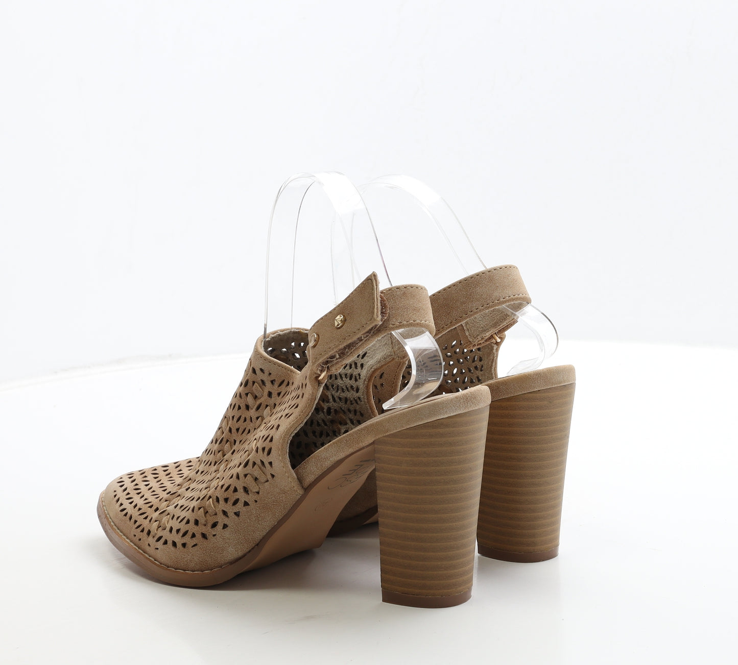 Escape Womens Beige Leather Slingback Heel UK 7 40 - Cut Out Detail