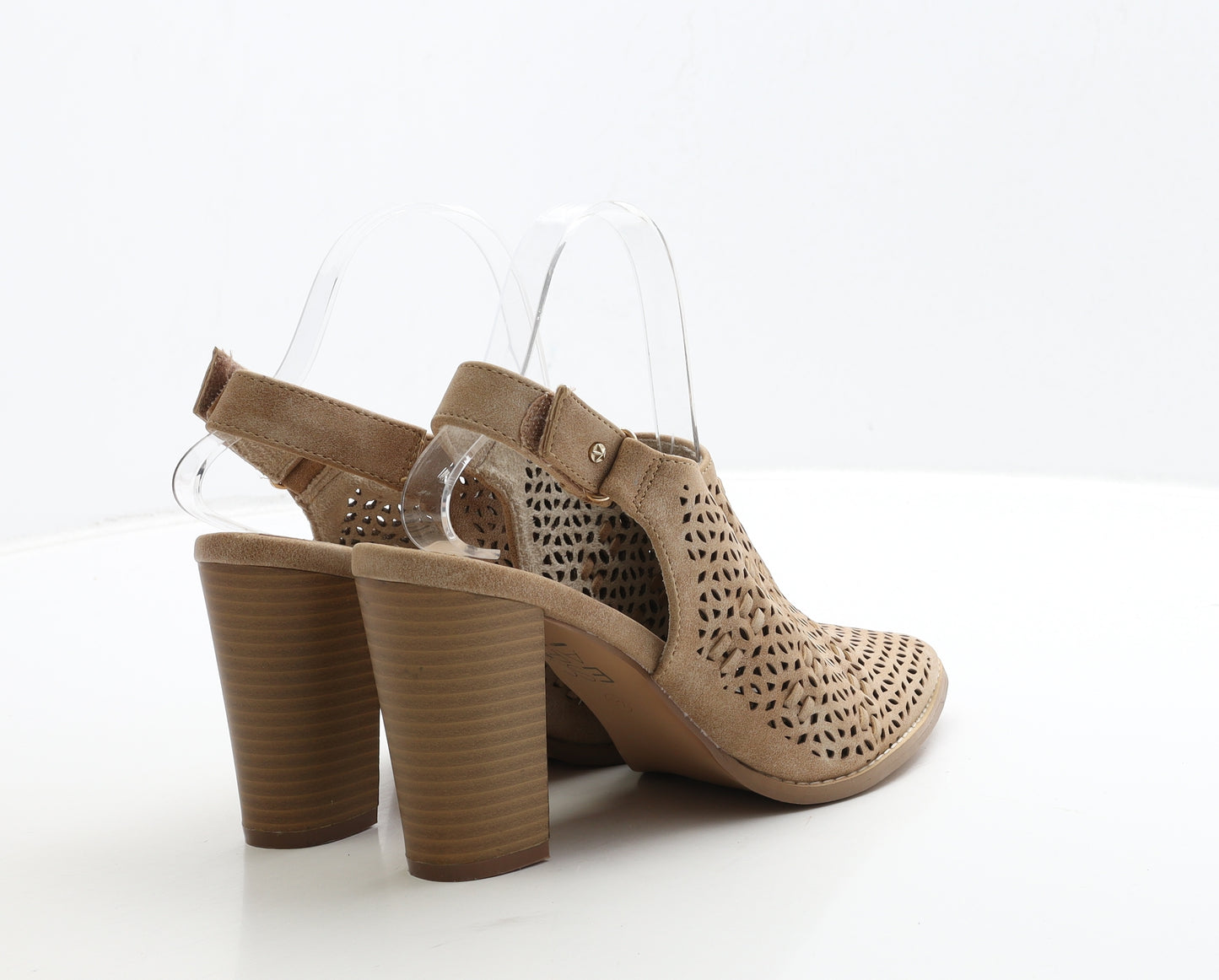 Escape Womens Beige Leather Slingback Heel UK 7 40 - Cut Out Detail