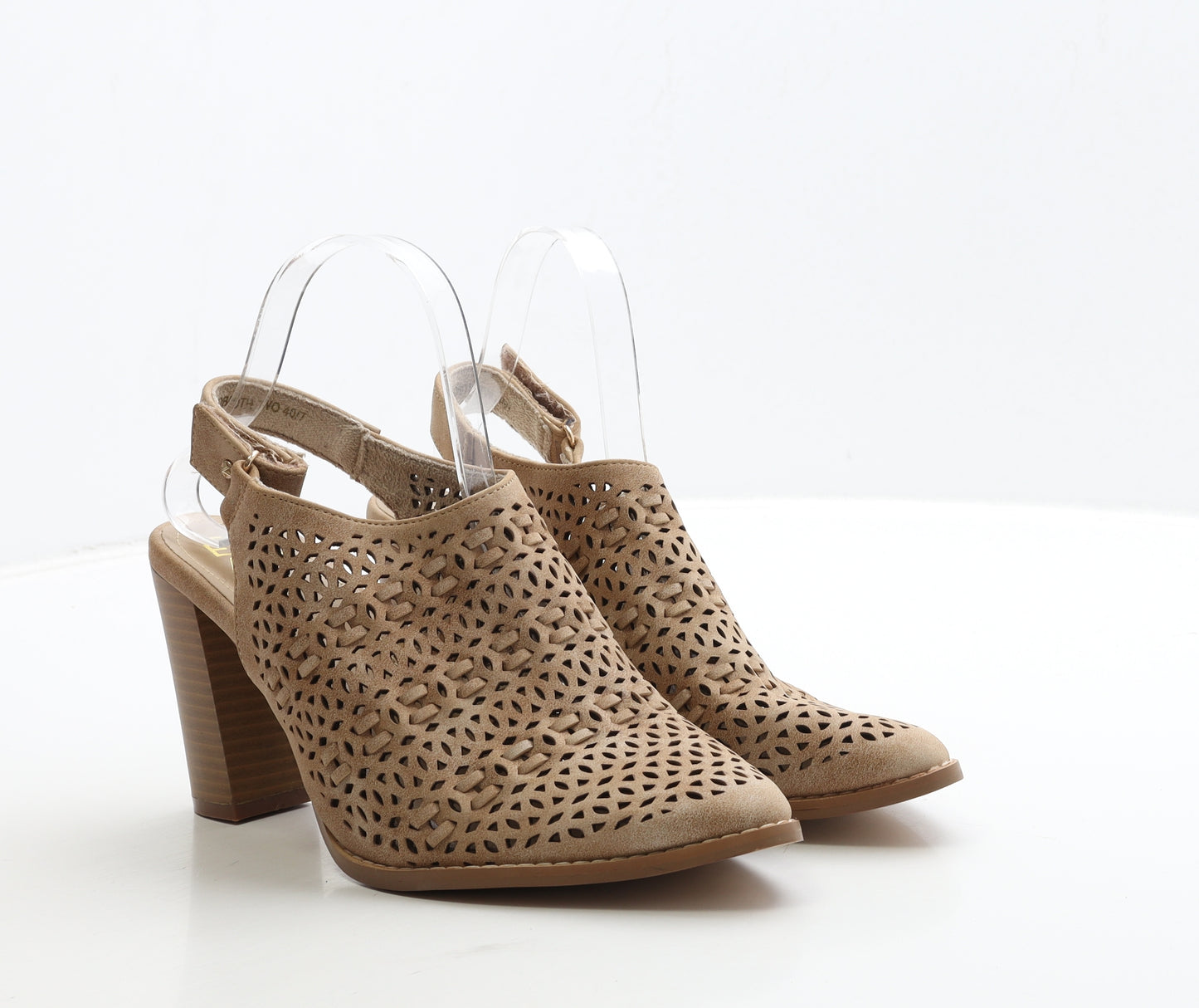 Escape Womens Beige Leather Slingback Heel UK 7 40 - Cut Out Detail