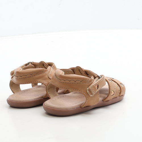 George Girls Brown Leather Fisherman Sandal UK 4 21 - Heart Detail