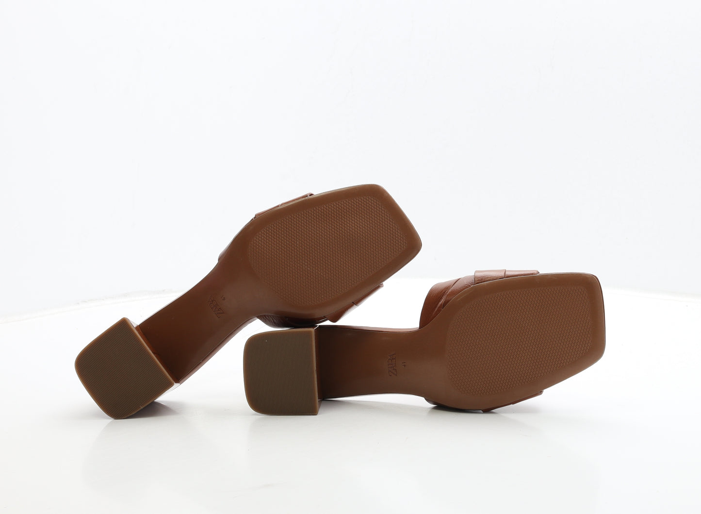 Zara Womens Brown Leather Mule Heel UK 7 41
