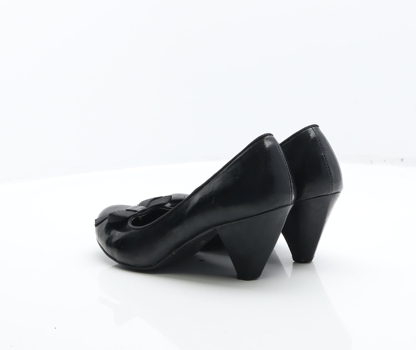 F&F Womens Black Leather Court Heel UK 5 38