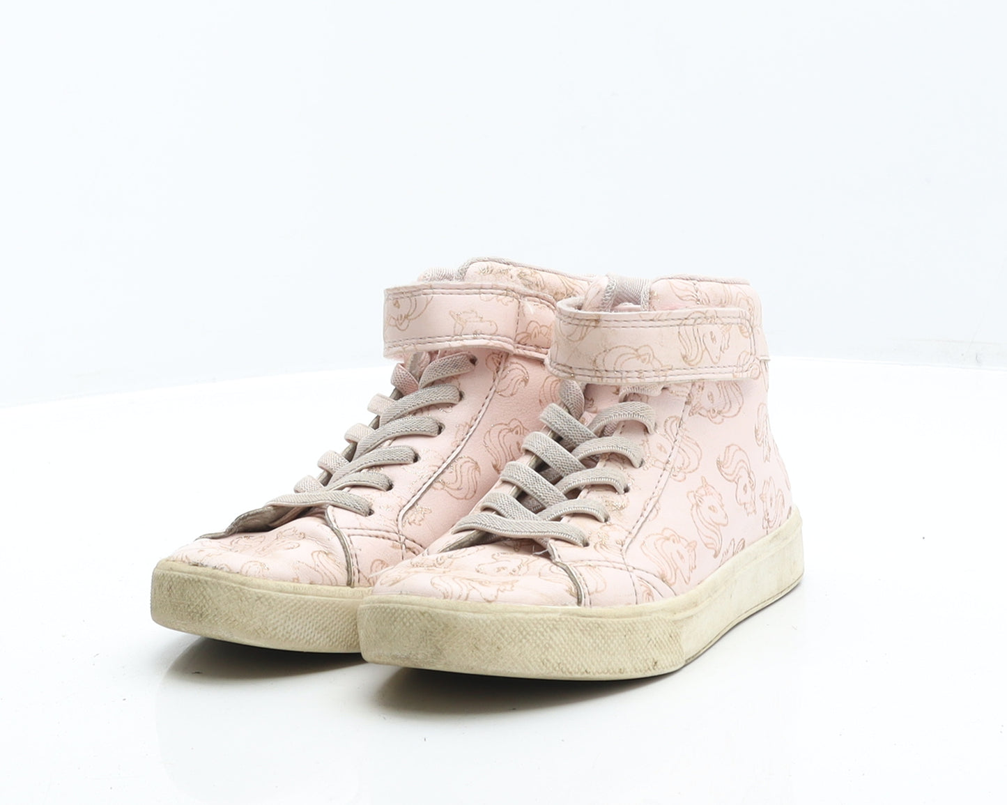 Preworn Girls Pink Geometric Leather Trainer UK 13 31 - Unicorn Print Sneakers