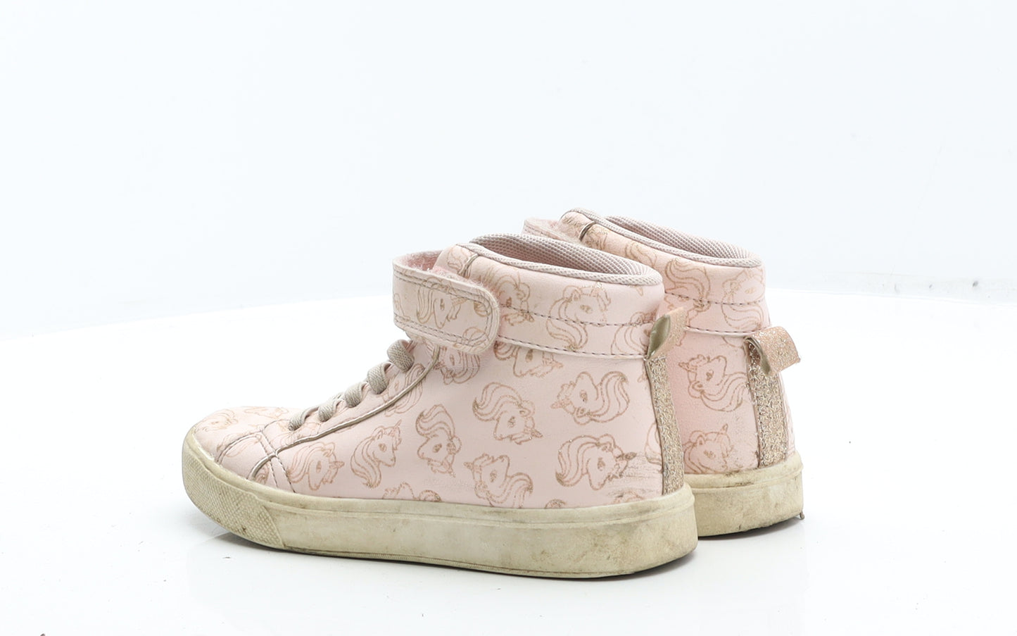 Preworn Girls Pink Geometric Leather Trainer UK 13 31 - Unicorn Print Sneakers