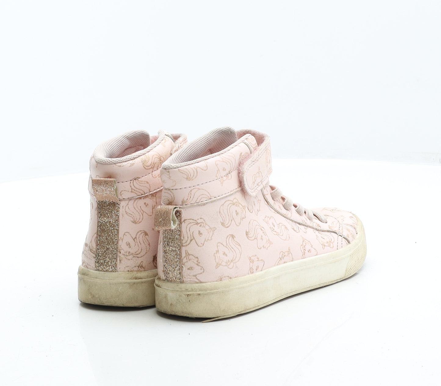 Preworn Girls Pink Geometric Leather Trainer UK 13 31 - Unicorn Print Sneakers