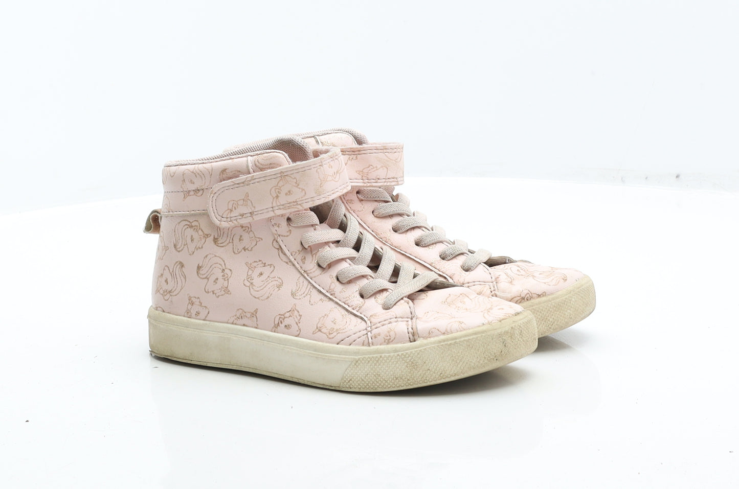 Preworn Girls Pink Geometric Leather Trainer UK 13 31 - Unicorn Print Sneakers