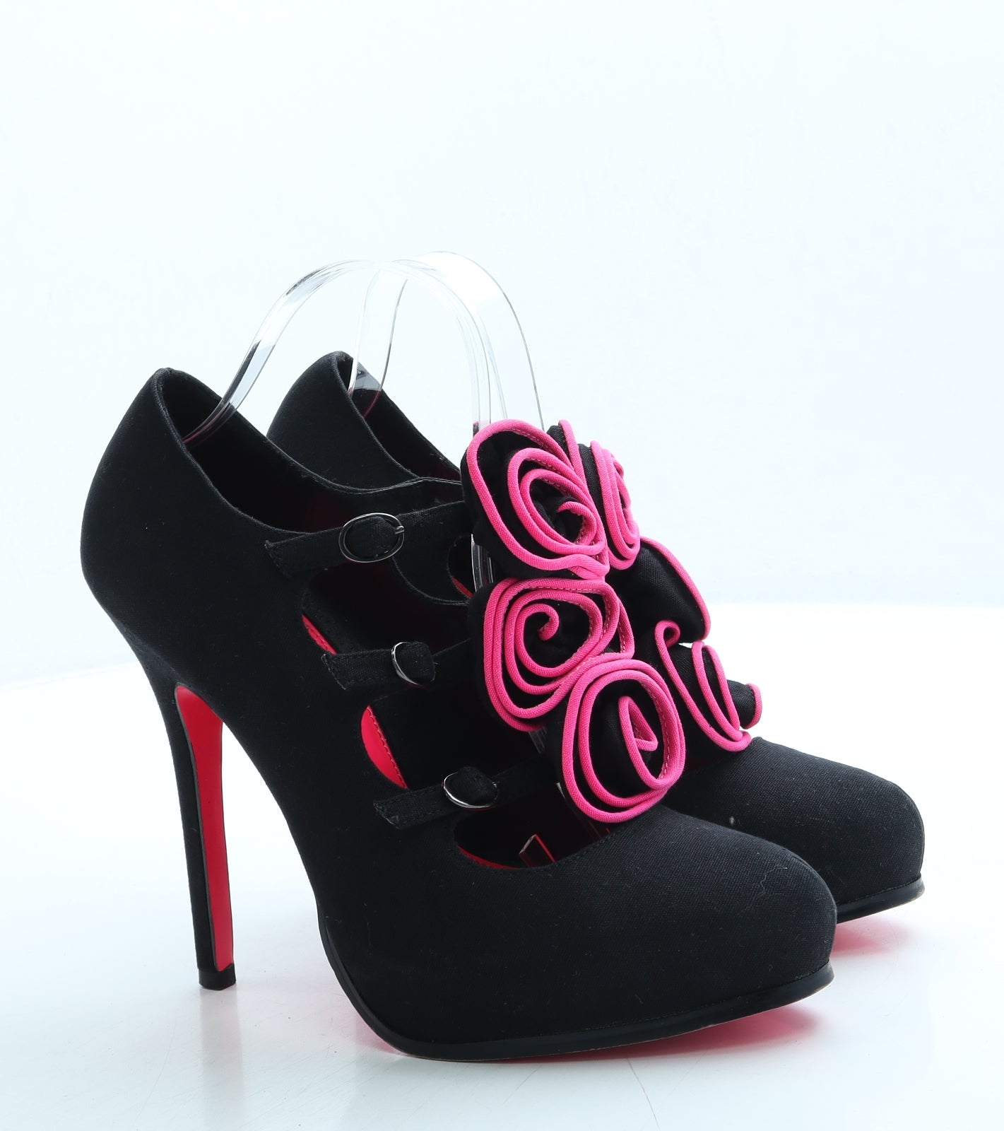 Love Label Womens Black Polyester Court Heel UK 7 40 - Flower