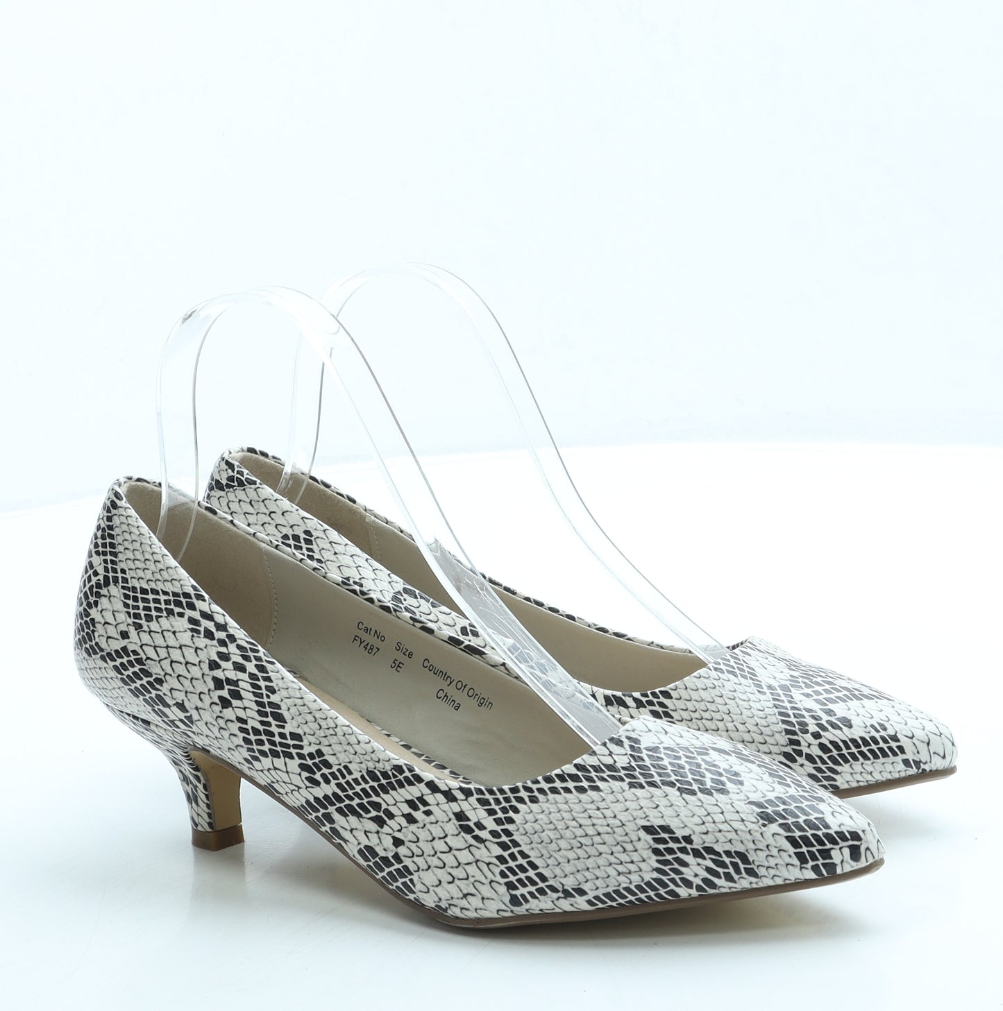 Heavenly Soles Womens White Animal Print Leather Court Heel UK 5 38 - Snakeskin
