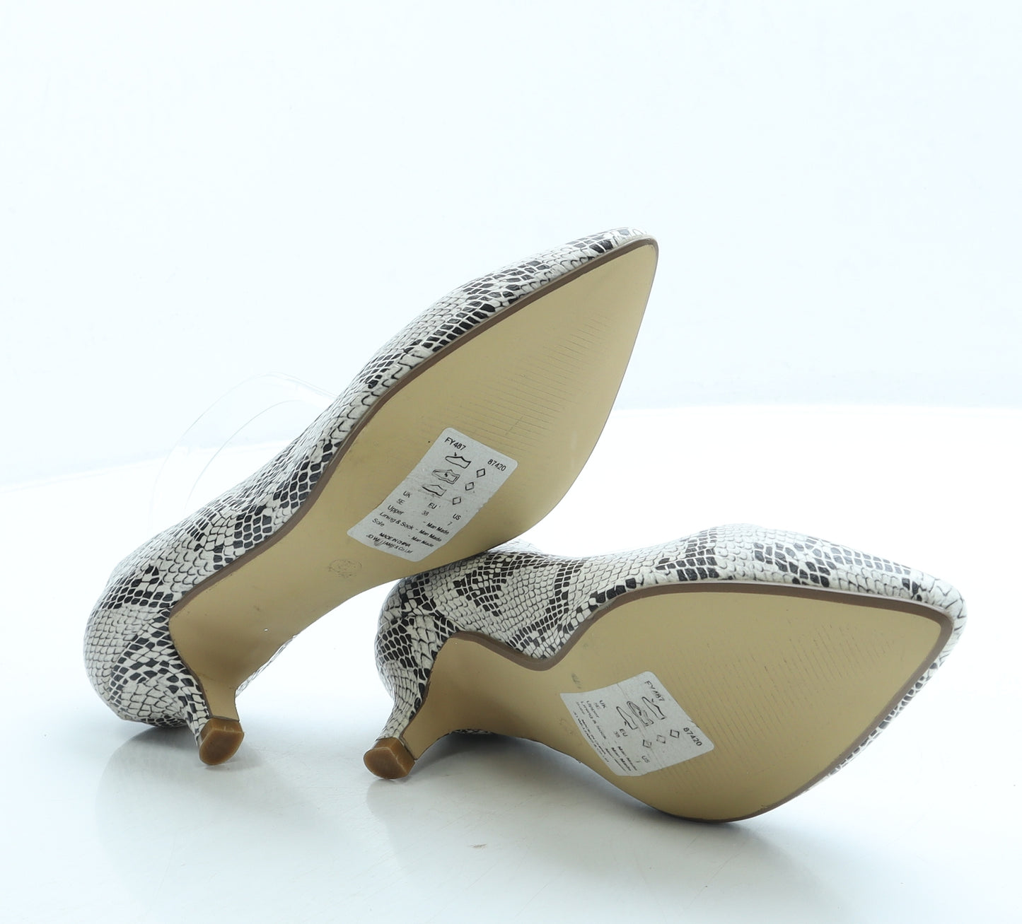 Heavenly Soles Womens White Animal Print Leather Court Heel UK 5 38 - Snakeskin