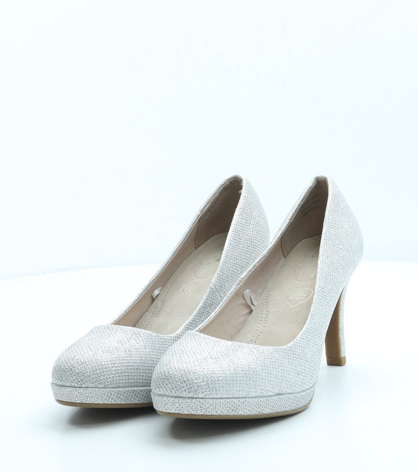 Primark Womens Silver Polyester Court Heel UK 6 39 US 8 - Wide Fit