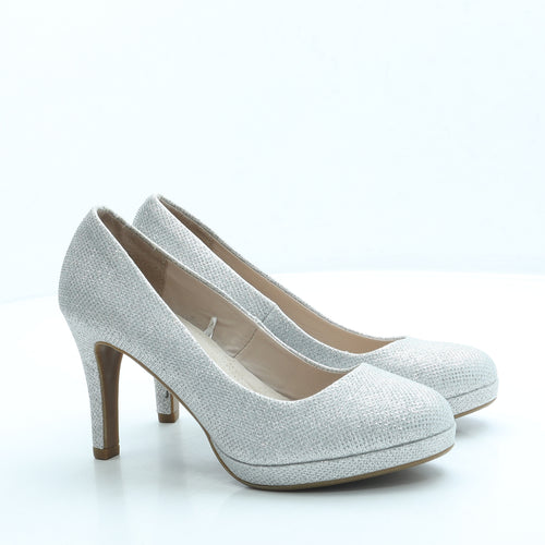 Primark Womens Silver Polyester Court Heel UK 6 39 US 8 - Wide Fit