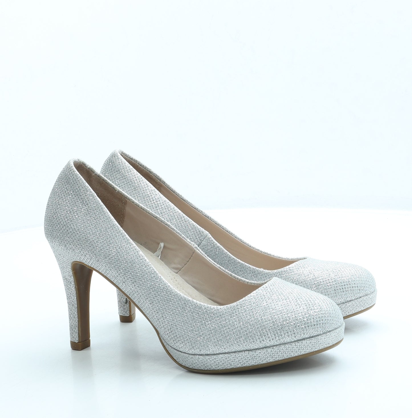 Primark Womens Silver Polyester Court Heel UK 6 39 US 8 - Wide Fit