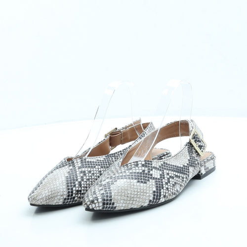Primark Womens Grey Animal Print Leather Slingback Flat UK 6 39 US 8 - Snakeskin pattern