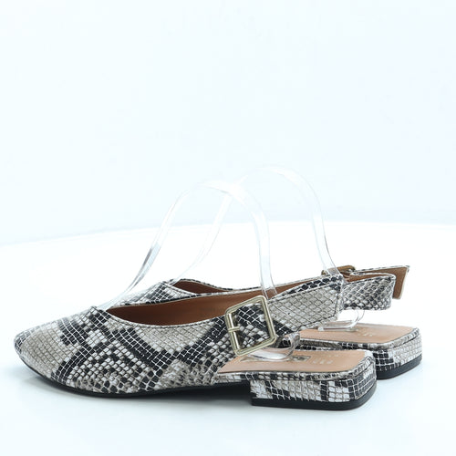 Primark Womens Grey Animal Print Leather Slingback Flat UK 6 39 US 8 - Snakeskin pattern