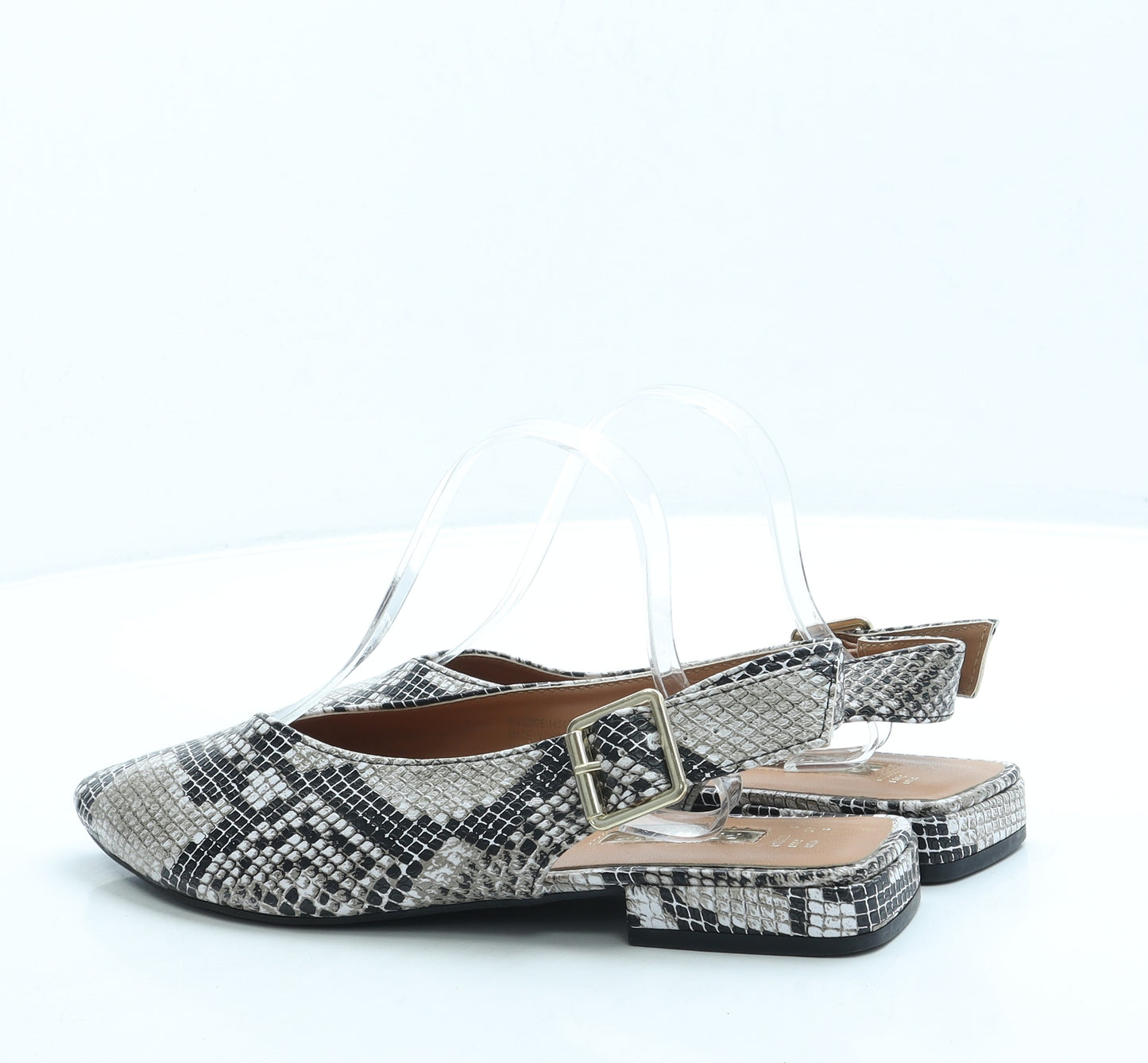 Primark Womens Grey Animal Print Leather Slingback Flat UK 6 39 US 8 - Snakeskin pattern