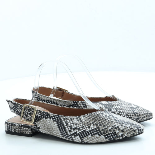 Primark Womens Grey Animal Print Leather Slingback Flat UK 6 39 US 8 - Snakeskin pattern