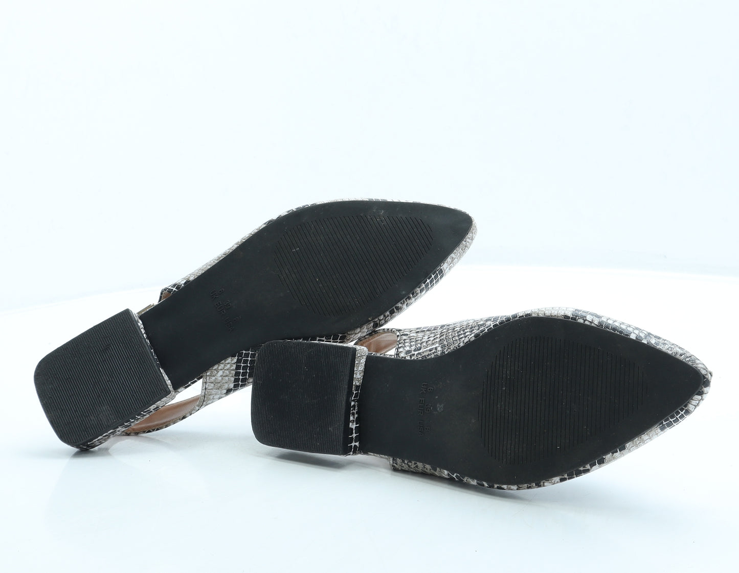Primark Womens Grey Animal Print Leather Slingback Flat UK 6 39 US 8 - Snakeskin pattern