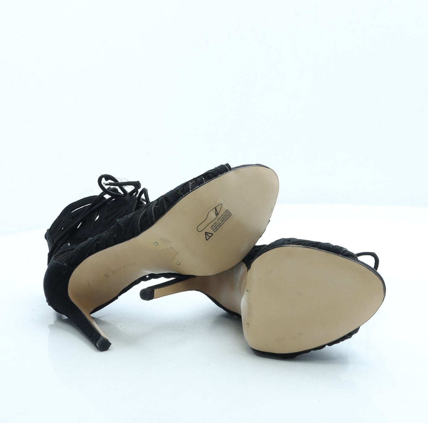 Zara Womens Black Suede Gladiator Heel UK 6 39 - Cut out Detail