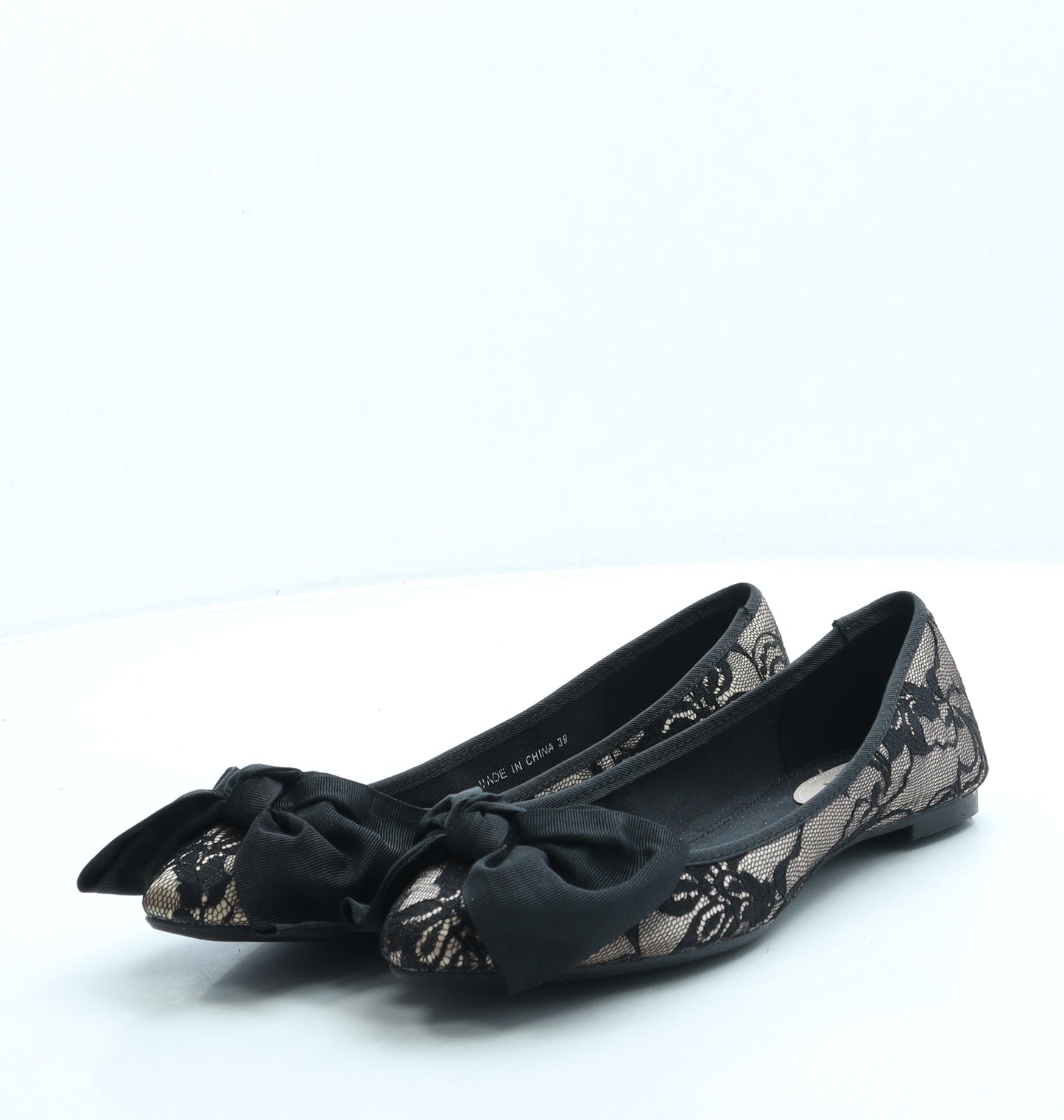 Miss KG Womens Black Floral Polyester Ballet Flat UK 6 39