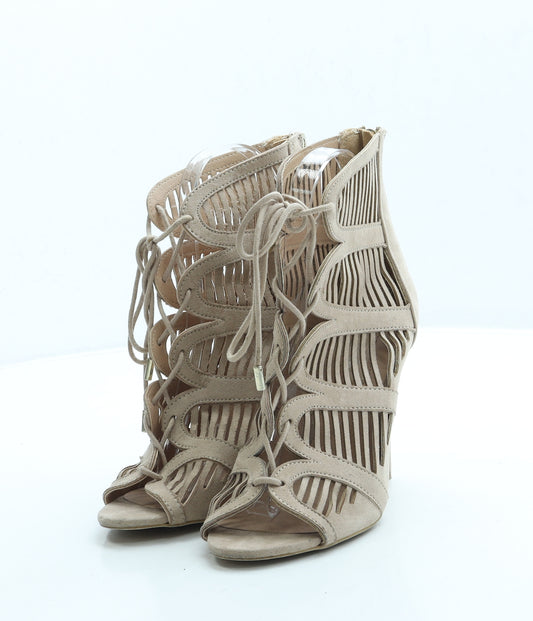 Atmosphere Womens Beige Geometric Suede Gladiator Heel UK 4 37 US 6 - Cut out detail