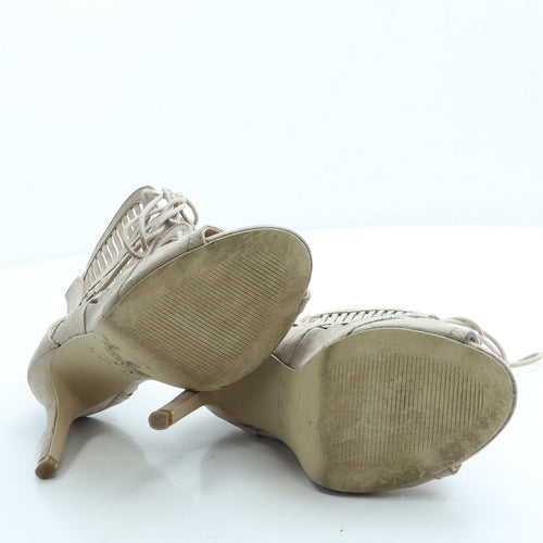 Atmosphere Womens Beige Geometric Suede Gladiator Heel UK 4 37 US 6 - Cut out detail