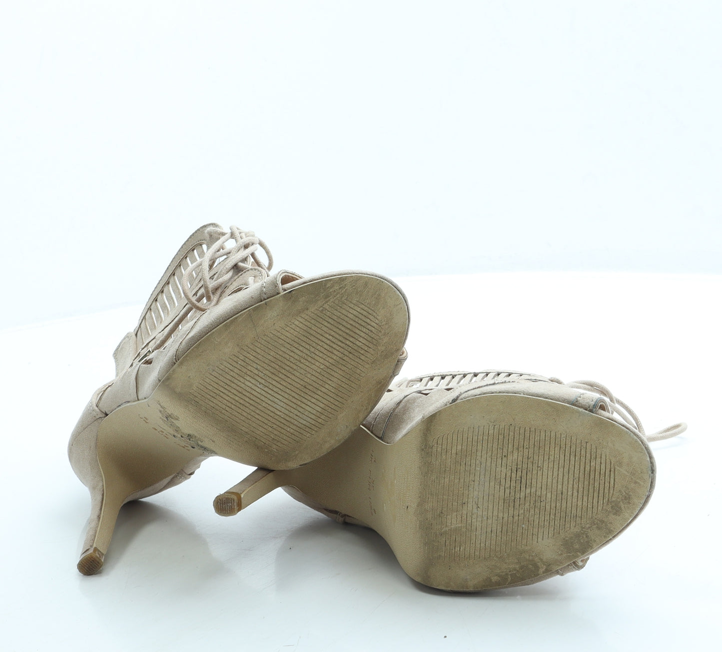 Atmosphere Womens Beige Geometric Suede Gladiator Heel UK 4 37 US 6 - Cut out detail