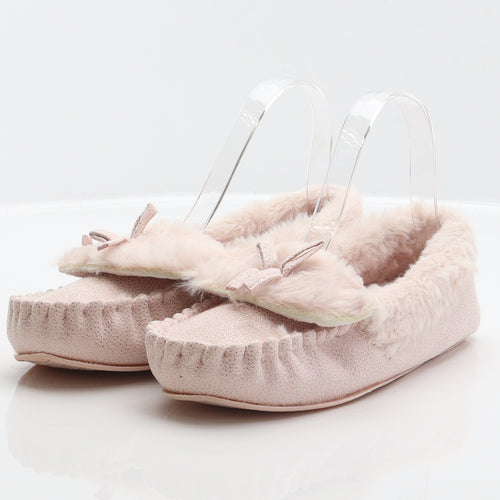 Preworn Womens Pink Spotted Polyester Moccasin Slipper UK