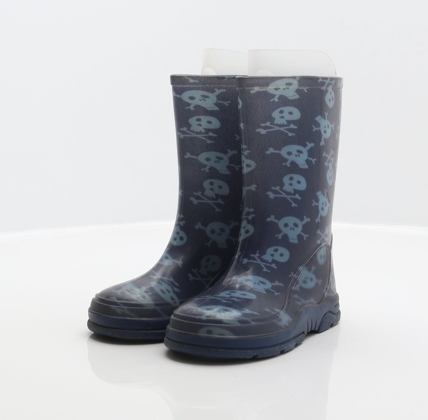 Preworn Boys Blue Synthetic Wellies Boot UK 9 - Skull design pattern