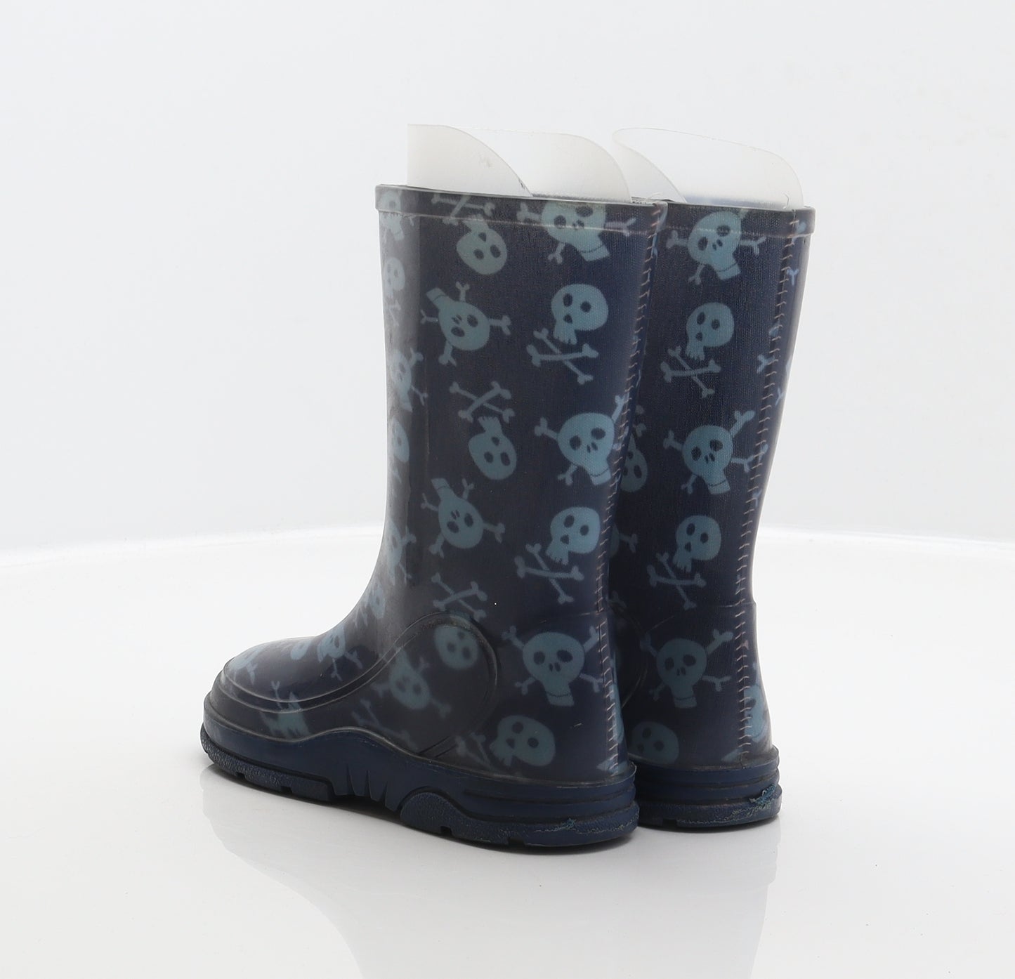 Preworn Boys Blue Synthetic Wellies Boot UK 9 - Skull design pattern