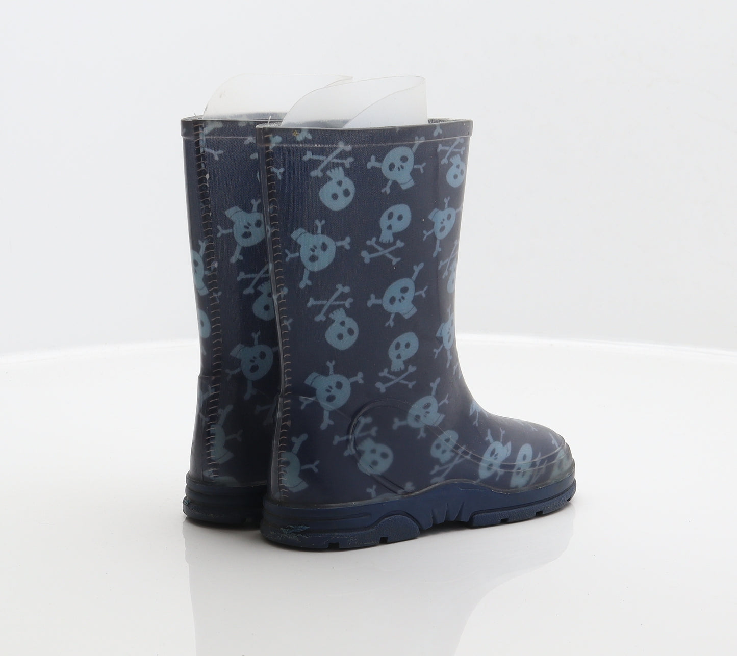 Preworn Boys Blue Synthetic Wellies Boot UK 9 - Skull design pattern