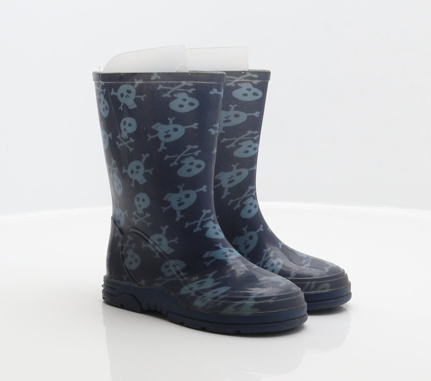 Preworn Boys Blue Synthetic Wellies Boot UK 9 - Skull design pattern