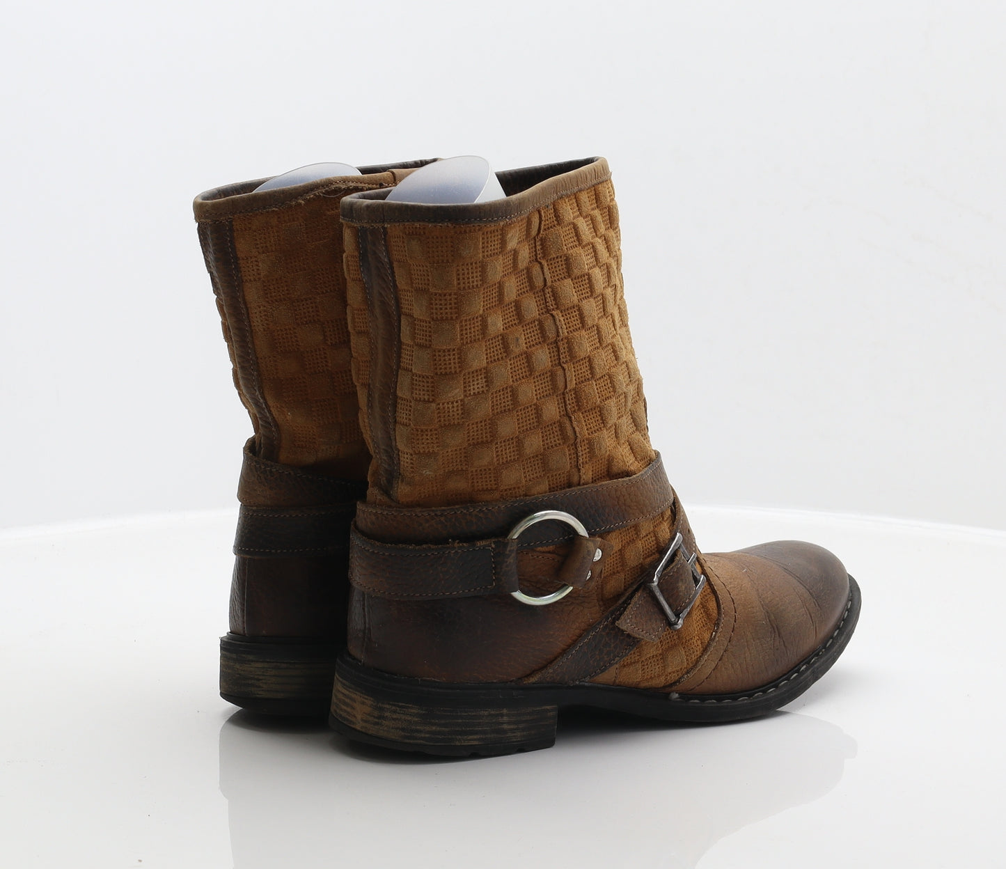 Preworn Womens Brown Check Leather Biker Boot UK 6.5 40