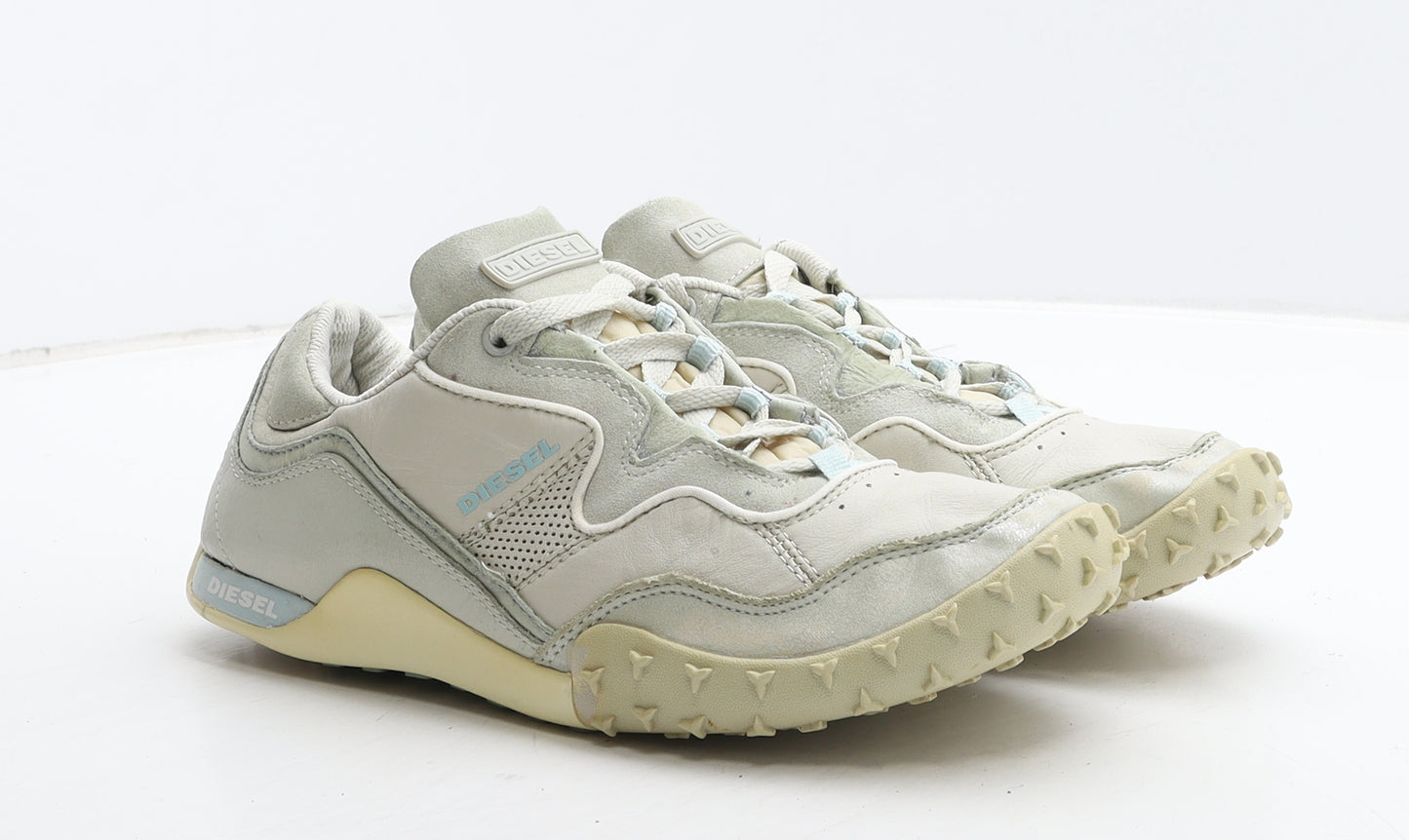Diesel Womens Grey Colourblock Leather Trainer UK 6 39