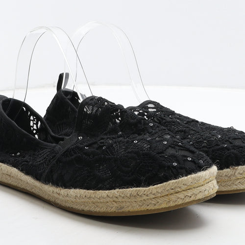 Primark Womens Black Floral Synthetic Moccasin Flat UK 8 41