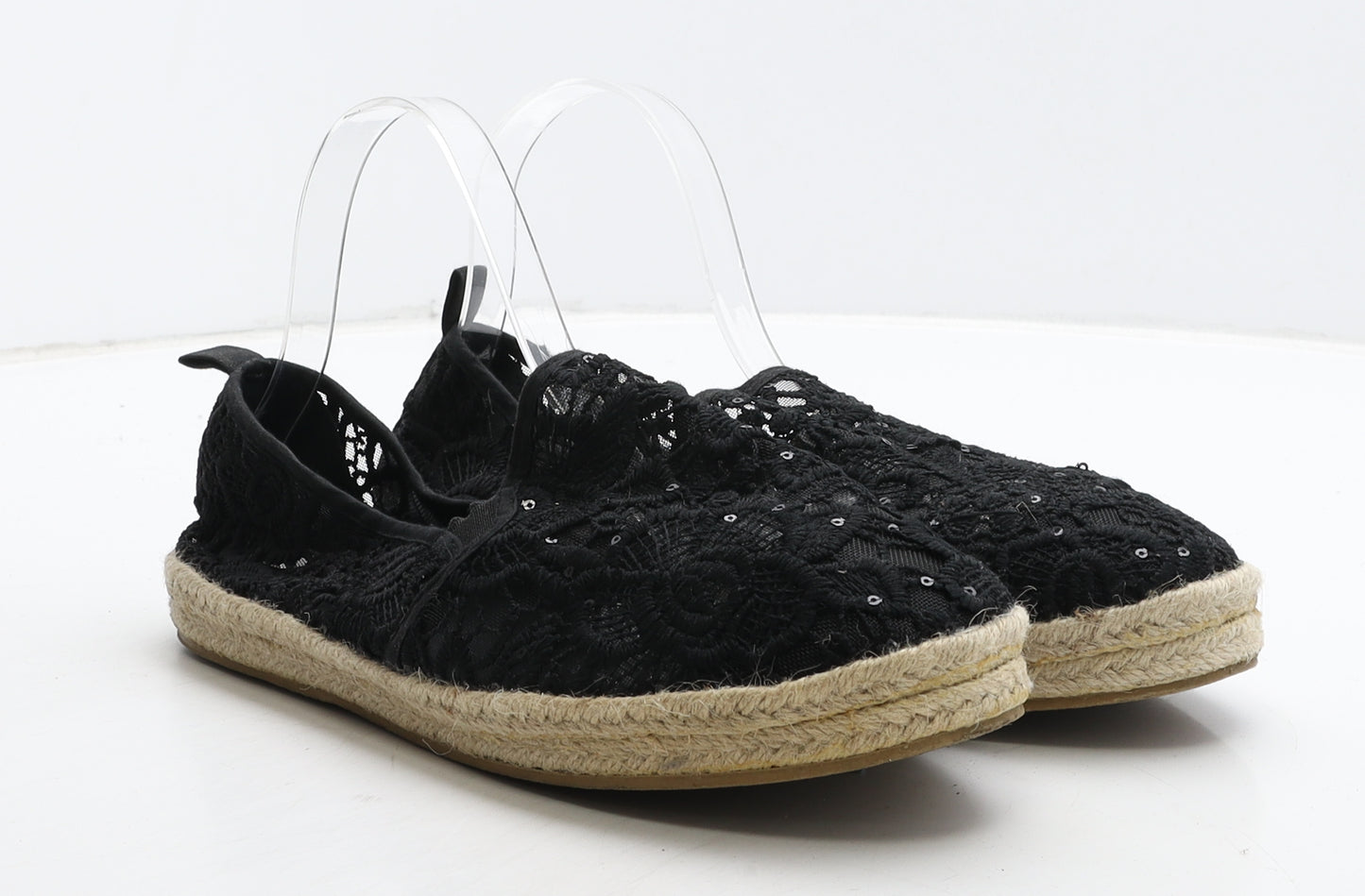 Primark Womens Black Floral Synthetic Moccasin Flat UK 8 41